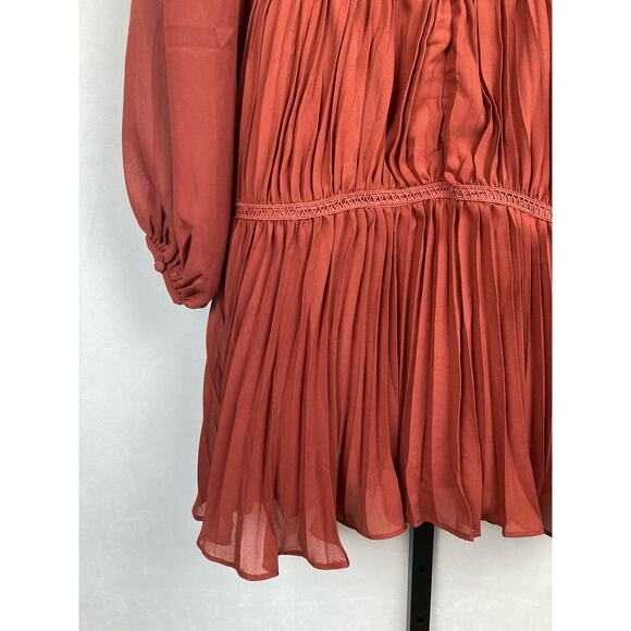 True Decadence Lena Burgundy Lace Pleated Mini Dress Sz US 8/UK 12 NWT Sheer - Picture 9 of 14